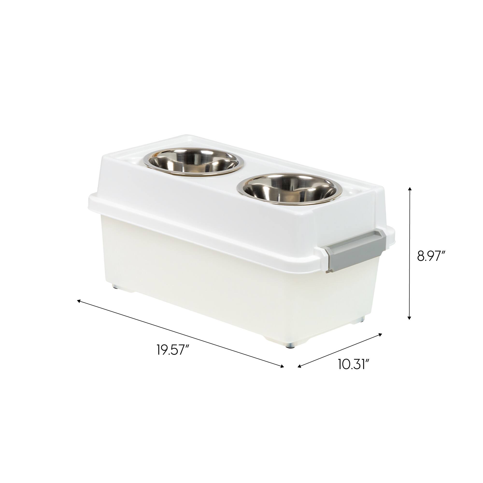 IRIS 12qt. Clear/White/Gray Airtight Elevated Feeder Storage Container